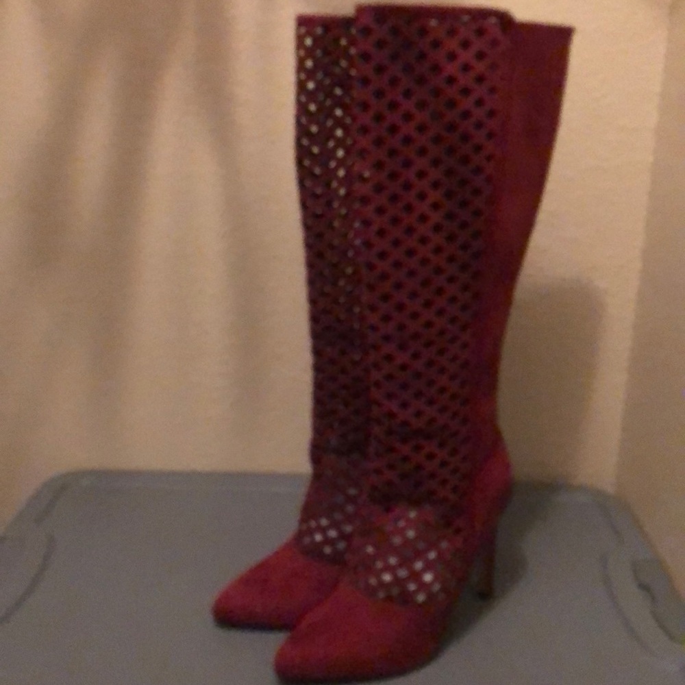 Burgundy peekaboo boots